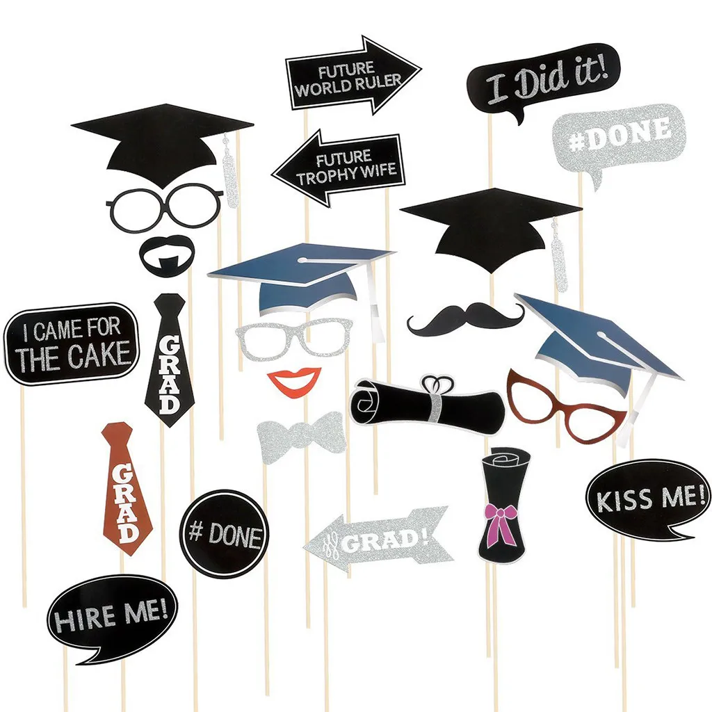 

2019 New 24PCS Graduation Grad Party Masks Photo Booth Props Mustache Decora