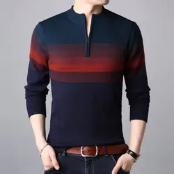 Цвет полоса печати модная повседневная пуловер с косой молнией вязаный свитер осень и зима 2018 качество мягкий удобный свитер мужчин M-XXXL