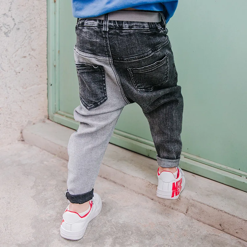  Children 2018 spring and autumn jeans tide boy color matching foreign pants trousers slim pants mal