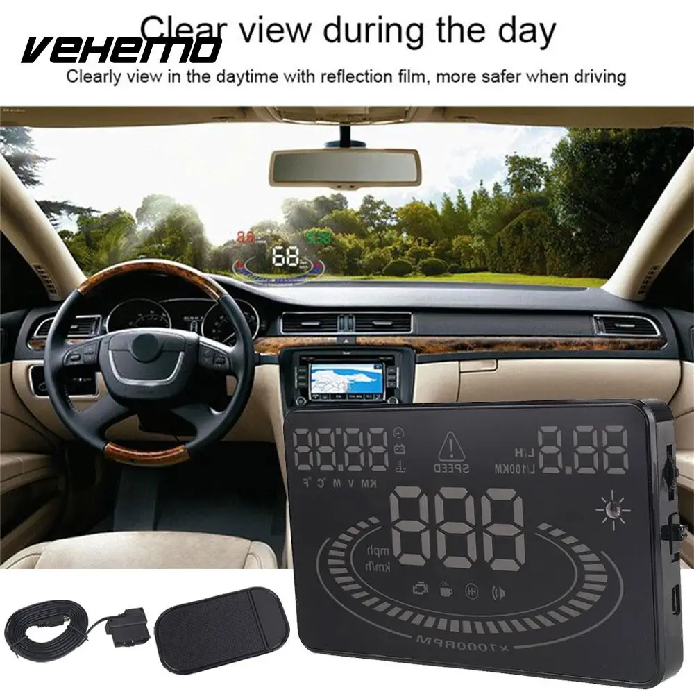 

Vehemo 5.5 Inch Black Head Up Display HUD Module Fatigue Driving HUD Display Speed Car Portable Voltage