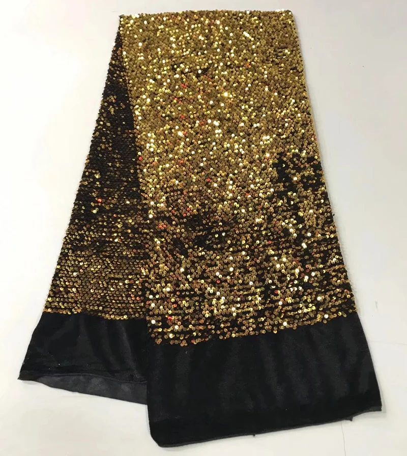 

Free shipping (5yards/pc) wonderful gold sequins lace fabric African velvet sequins lace fabric for shining party dress FJY132