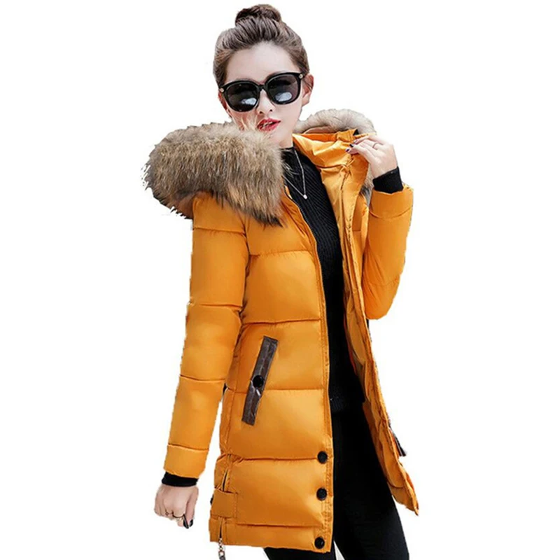 

Winter Jacket Women Big Fur Hooded Parka Coats Cotton Padded Ladies Winter Coat Women Warm Thicken Jaqueta Feminina Z0347