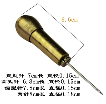 

4 needles Stitcher Sewing brass Awl Shoes&bags hole hook DIY Handmade Leather tool Plastic handle cone needle repair needles1180