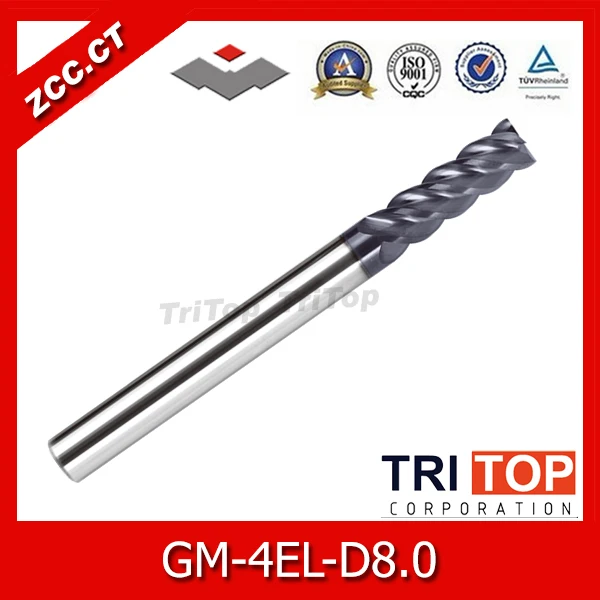 

ZCC.CT GM-4EL-D8.0 Solid Carbide 4 flute Long cutting edge end mills with straight shank tungsten carbide drill bit