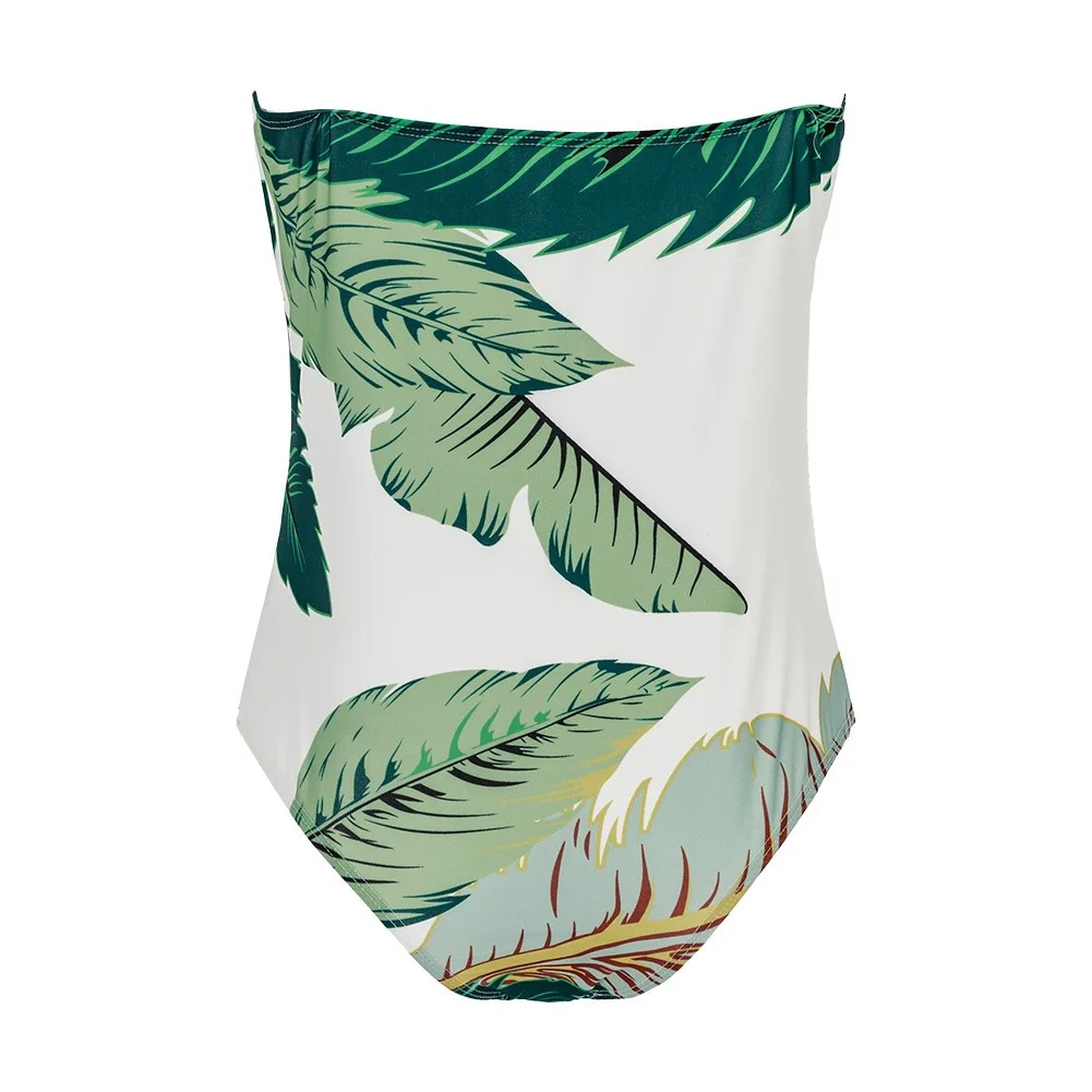 Летний сексуальный цельный купальник женский купальник, бретельки на шее купальный костюм с растительным принтом пуш-ап бикини Глубокий V