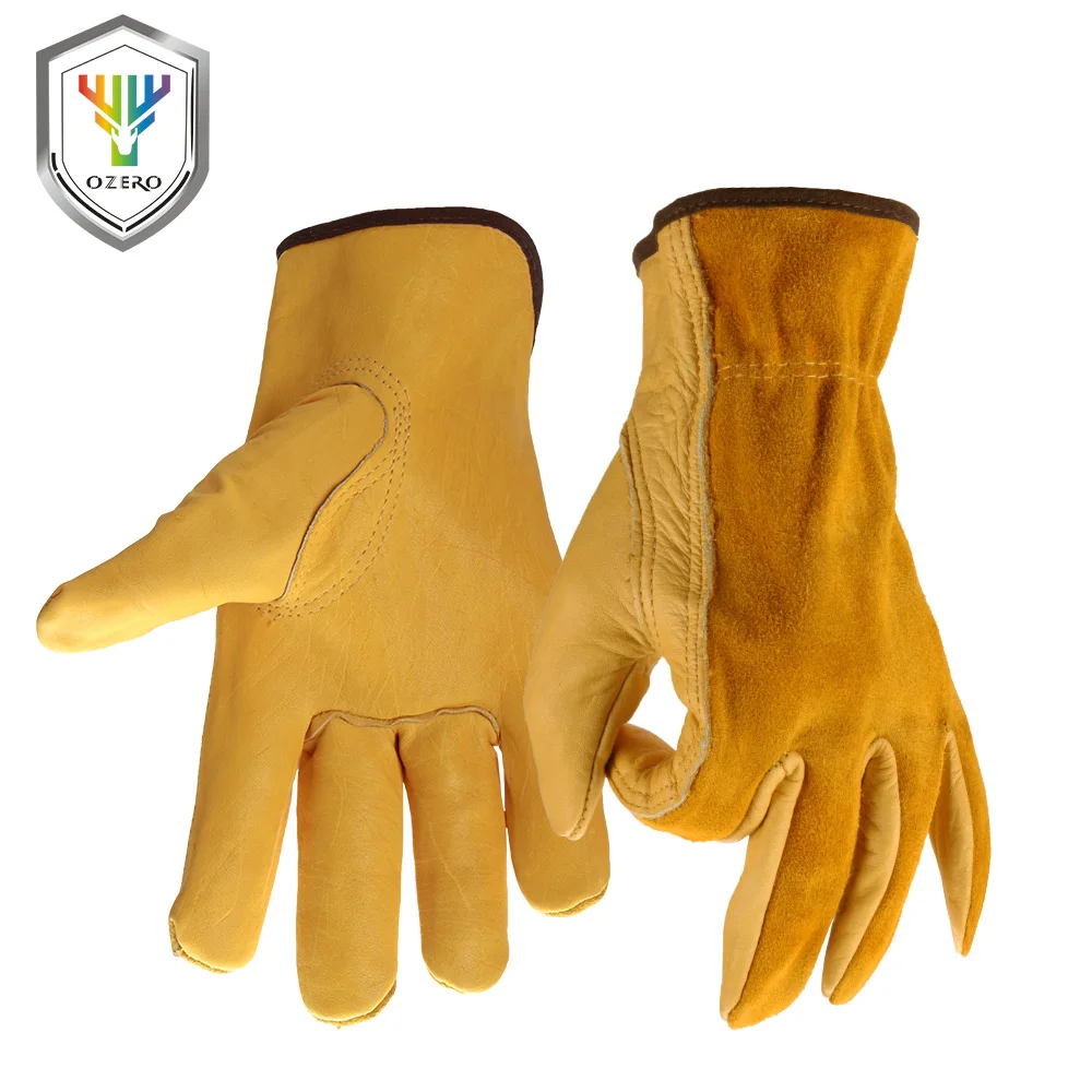 OZERO New Men/'s Work Driver Gloves Cowhide Leather Security Protection Wear