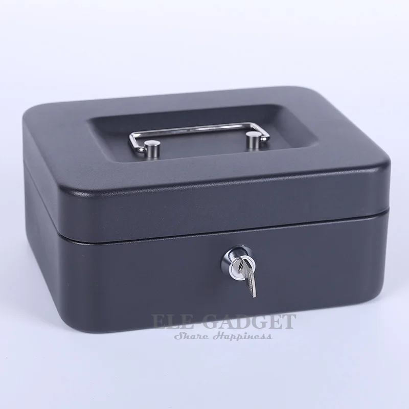 8" Size M Portable Cash Box With 2 Keys And Tray Anti-theft Money Jewelry Safe Box Lockable Security Durable Steel 20x16x9 cm