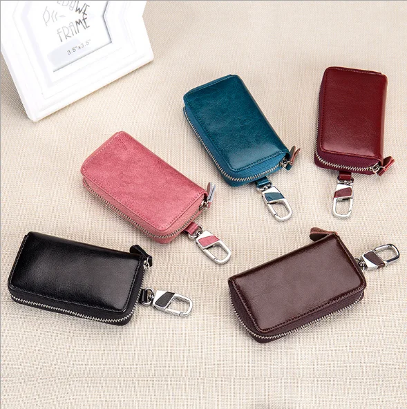 Cross-Border Leather Car Key Wallet Bag Multi-Function  Large Capacity Wholesale Custom Men'S Key Case Bag Female Waist Hanging