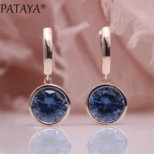 PATAYA Neue Runde Multicolor Natürliche Zirkon Baumeln Ohrringe Frauen Mode Einfache Schmuck 585 Rose Gold Farbverlauf Blau Ohrringe