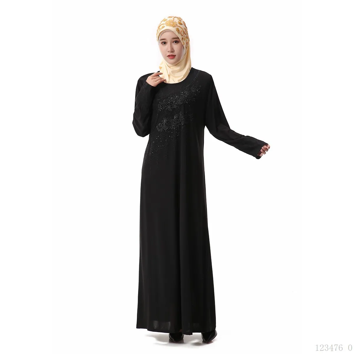 Super Crystal Cotton Muslim Women's Black Embroidered Women's Prayer