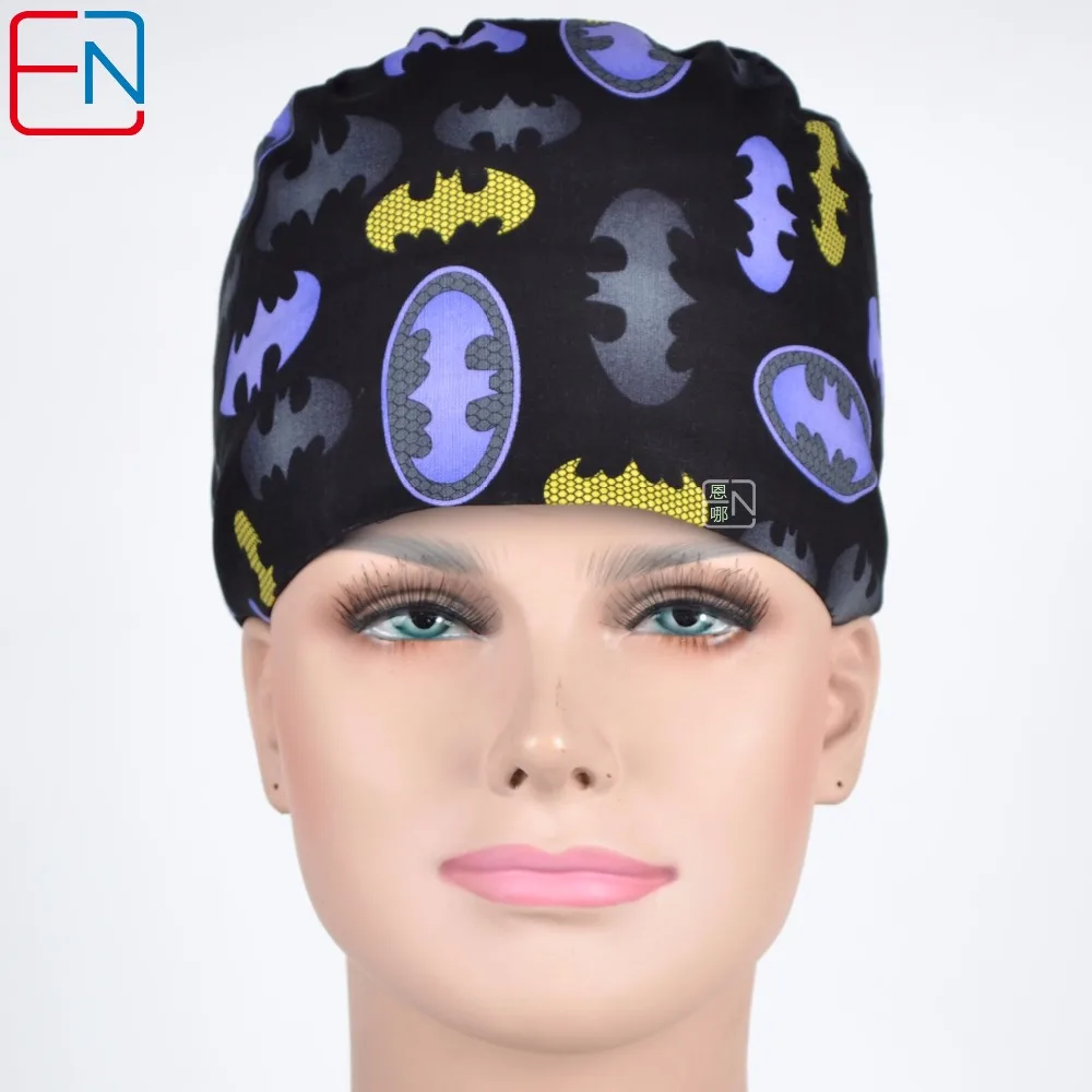 Hennar Medical Scrubs Caps Masks Doctors Nurses Black Printed Surgery