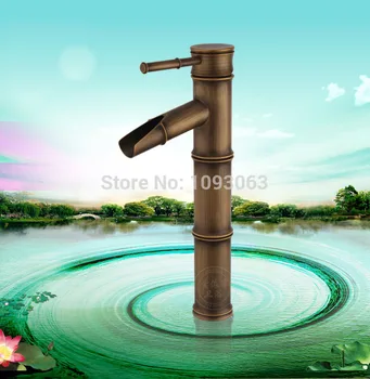 

Copper Basin Bamboo Faucet Cold Hot Water Tap Single Hole Lever Above Deck Kitchen Bathroom Retro