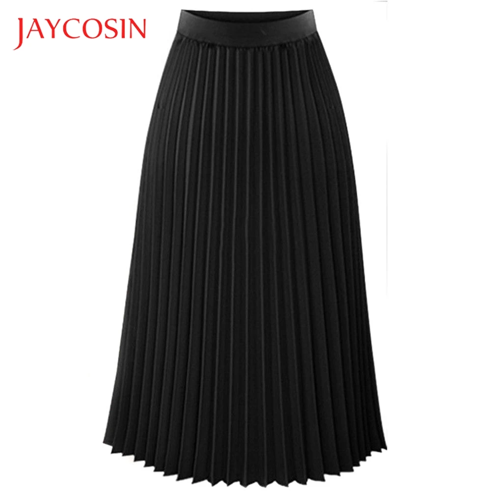 JAYCOSIN однотонная плиссированная элегантная миди эластичная талия Женская Макси юбка Повседневный случай полиэстер материал средняя длина Одежда
