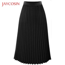 JAYCOSIN однотонная плиссированная элегантная миди эластичная талия Женская Макси юбка Повседневный случай полиэстер материал средняя длина Одежда