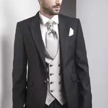 Новое поступление, одежда для жениха, смокинг с лацканами с острыми углами, мужской костюм, черный лучший мужской свадебный костюм(пиджак+ брюки+ жилет