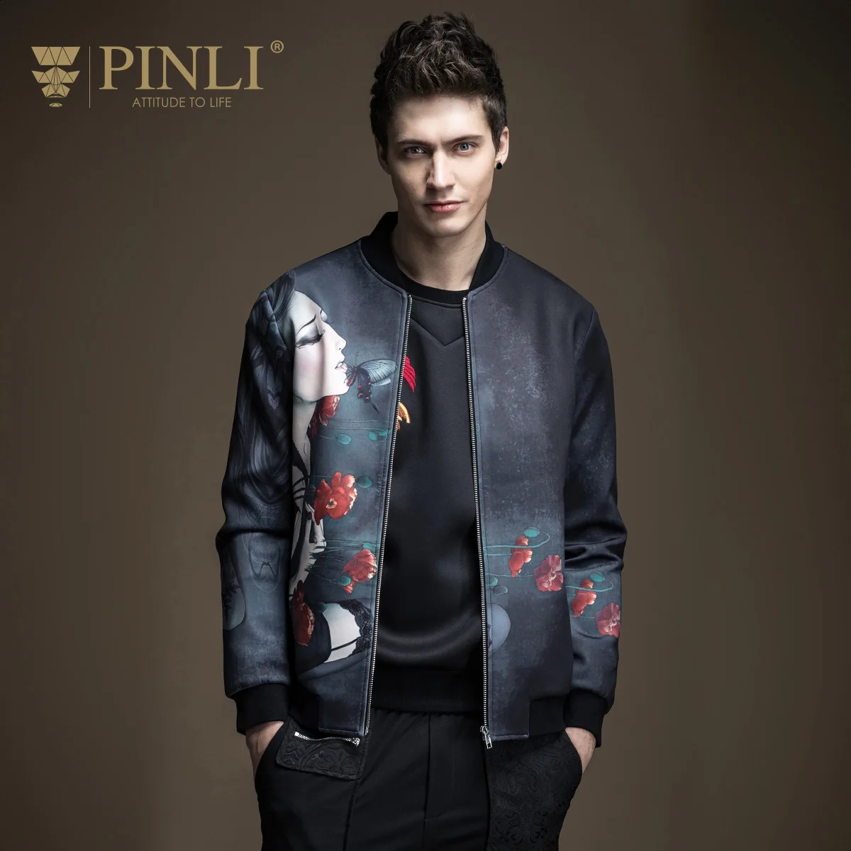 PINLI Mens spring coats and 2017 new male dress baseball