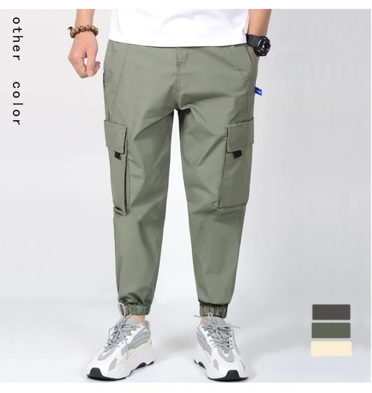 Color Block Pockets Cargo Harem Ribbon Pants Mens Casual Joggers Baggy Tactical Trouser Harajuku Streetwear Hip Hop Fashion Male