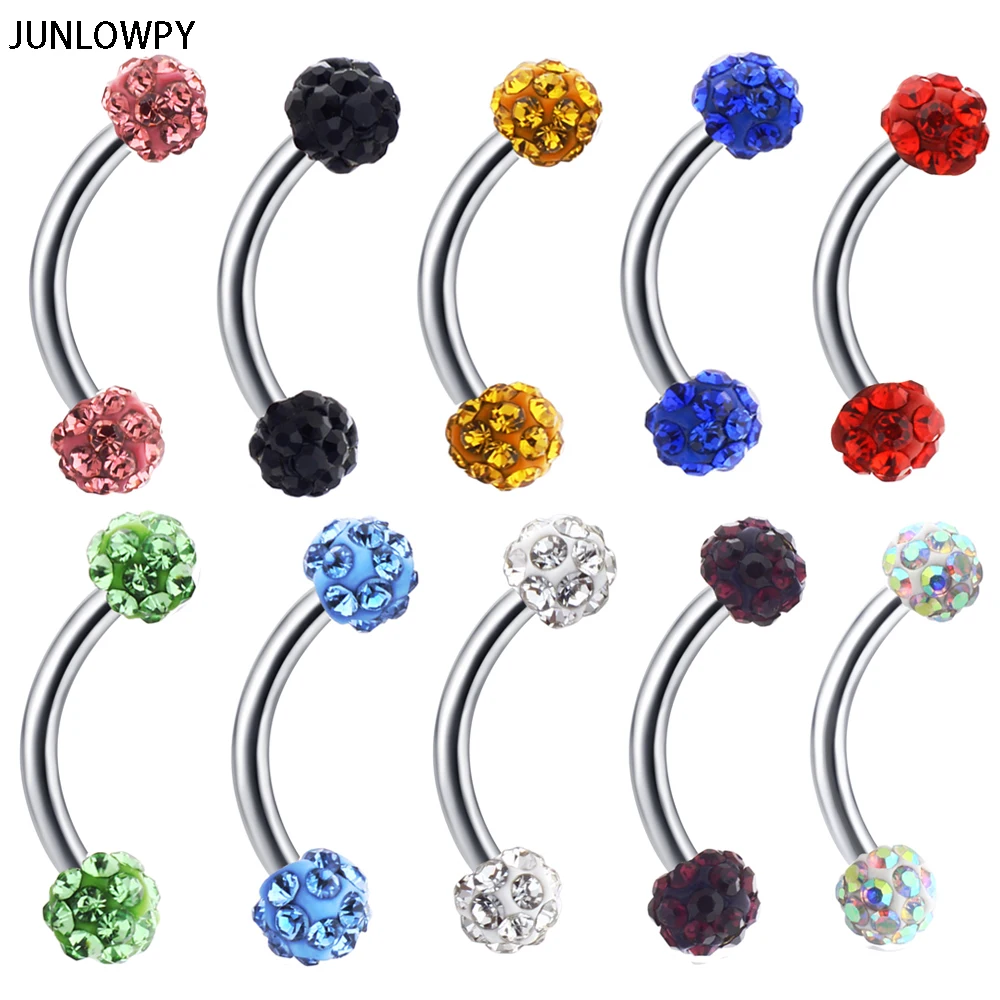 JUNLOWPY Crystal Ferido Disco Ball Stainless Steel Curved Barbell