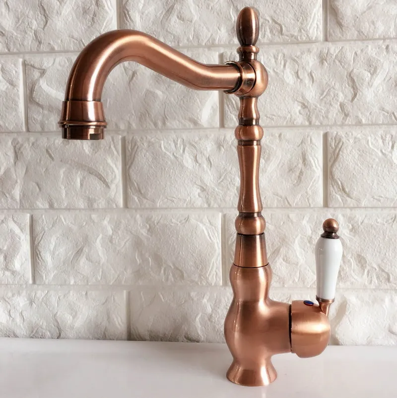 Swivel Spout Water Tap Antique Red Copper Single Handle Single Hole Kitchen Sink & Bathroom Faucet Basin Mixer Tap anf422
