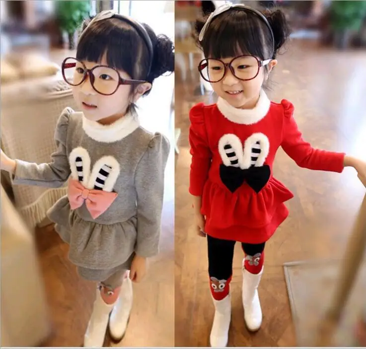 

Winter New Korean Version Foreign Trade Children's Suit Girls'Non-Downed Rabbit Butterfly Knot Exploded Two Kids' Suit