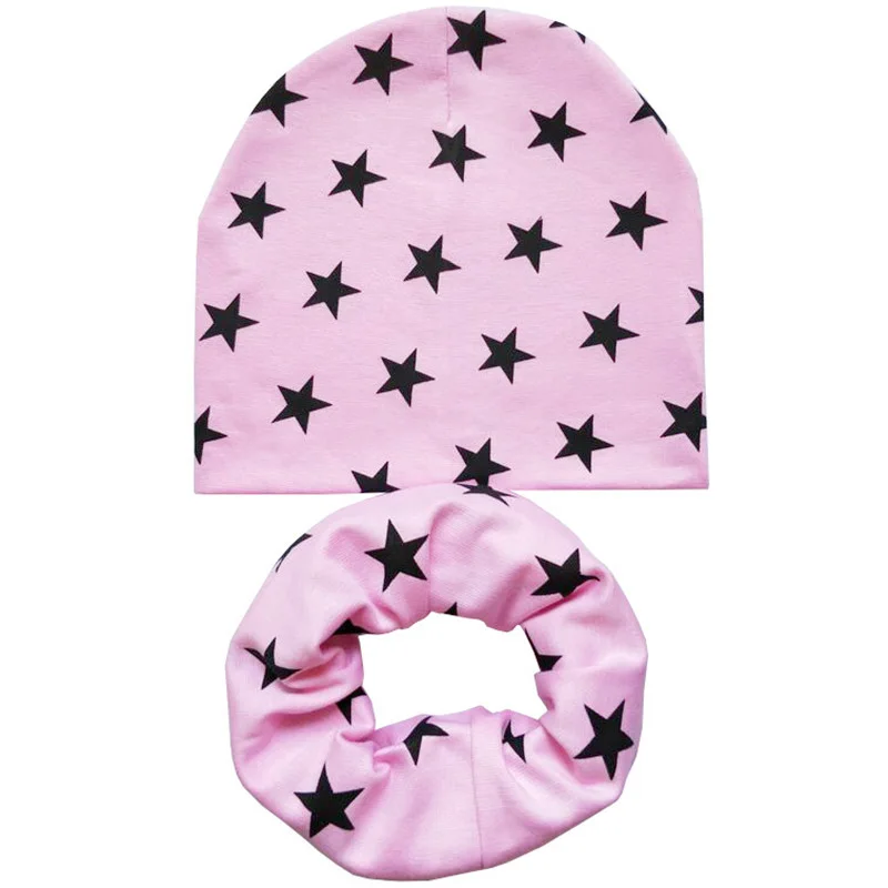 Модные шапки для маленьких мальчиков и девочек, красивый набор шапки и шарфа в горошек с сердечком и звездами для младенцев, комплект из 2 предметов, Детская шляпа детская шапочка для 0-12 лет - Цвет: Pink stars
