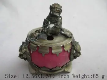 

Elaborate China Tibetan Silver Lion Statue and Artificial Red Jade Incense Burner
