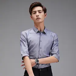 BROWON 100% хлопок для мужчин рубашка Половина рукава плюс размеры модные летние однотонные цвет Slim Fit Одежда 2018