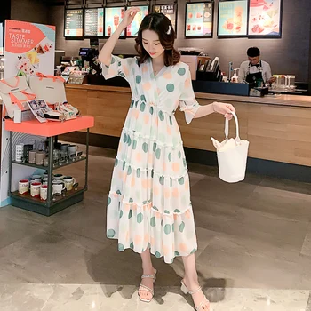 

0971# Bohe Beach Style Chiffon Maternity Long Dress Summer Fashion Holiday Elegant Clothes for Pregnant Women Slim Pregnancy