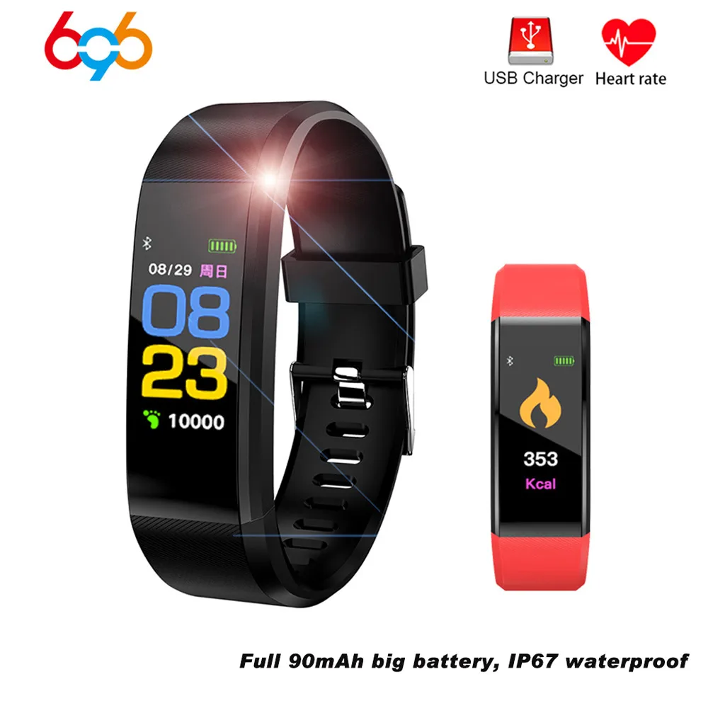 

696 High cost Performance Smart Wristband 115plus Men Pedometer Sleep Monitor Smart Bracelet IP67 Waterproof Sports Date Call ID