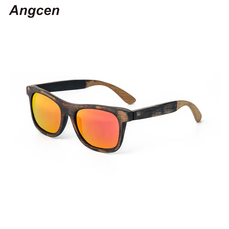 

Angcen Vintage Brand Designer Square Sunglasses Men Polarized UV400 High Quality Wood Bamboo Sunglasses Retro Men Sun glasses