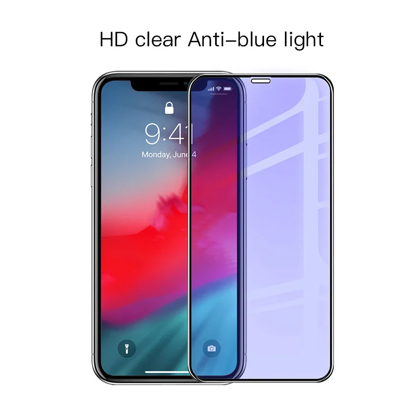 PZOZ iPhone Xs Max X Xr S Защита экрана 0,3 мм закаленное стекло 5D с закругленными краями полное покрытие Защитная пленка для телефона - Цвет: Anti blue light
