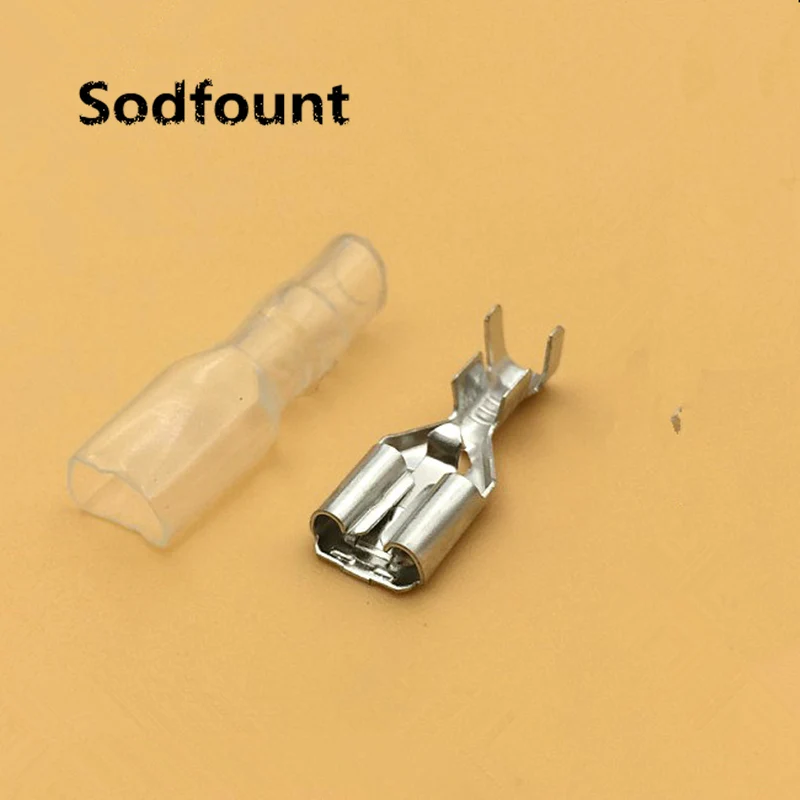 

100pcs/lot 6.3 tinned copper terminal lug inserts with lock cold terminal with transparent sheath,0.3-1.5mm2