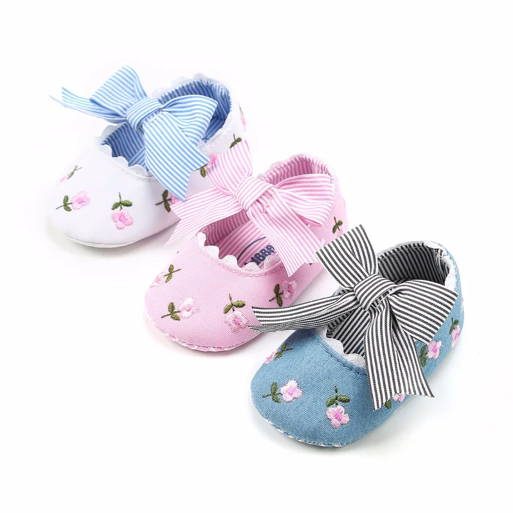 Summer Shoes Children Newborn Infant Baby Girl Boy Soft Crib Shoes Infants Anti-slip Sneaker Striped Bow Prewalker 0-18M