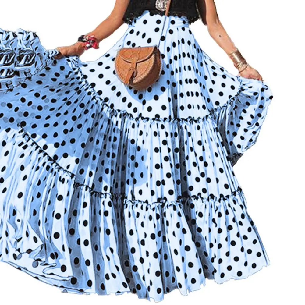 

Summer Women Plus Size Polka Dot High Waist Ruffled A Line Swing Maxi Skirt hot