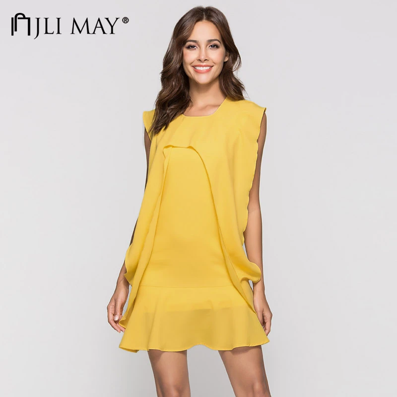 o neck sleeveless yellow dress