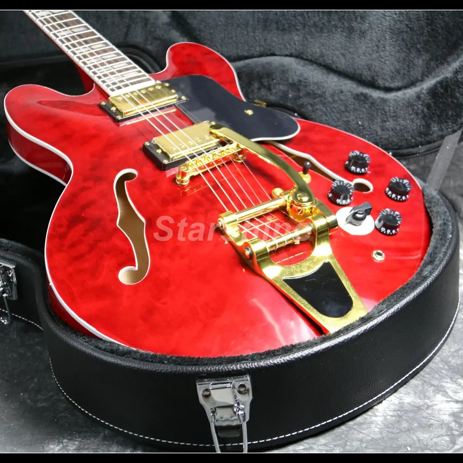 

2019 New Custom Shop Semi Hollow Body Electric Guitar W-AS4 Quilt Maple TOp Veneer Bigsby Bridge Grover Tune