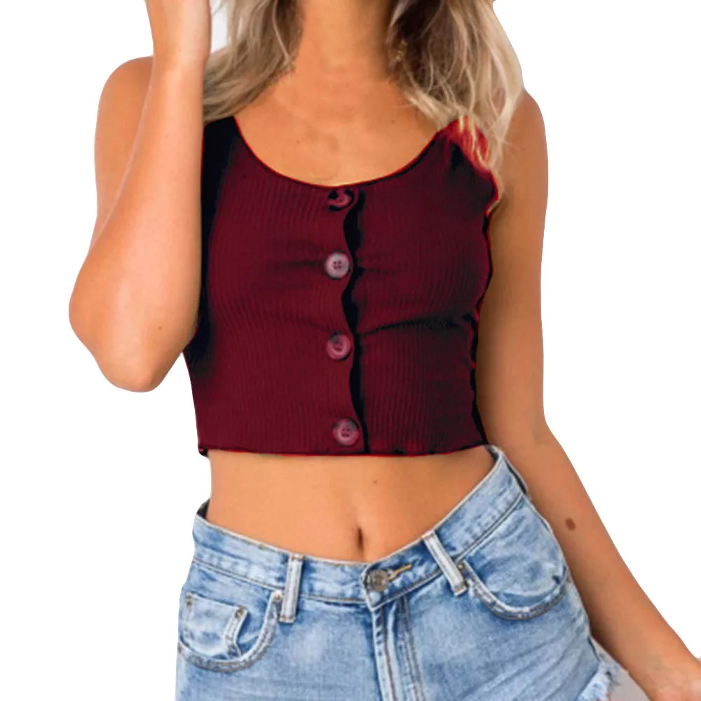Women Patchwork Button Vest Top Sleeveless Casual Tank Blouse Summer Tops Shirt