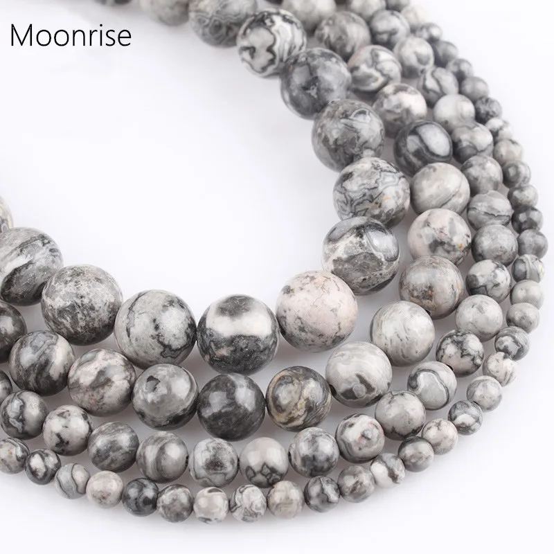 

AAA Natural Map Stone beads gray Picasso Stone beads For Bracelet Making DIY Material 1Standard 15" HK083