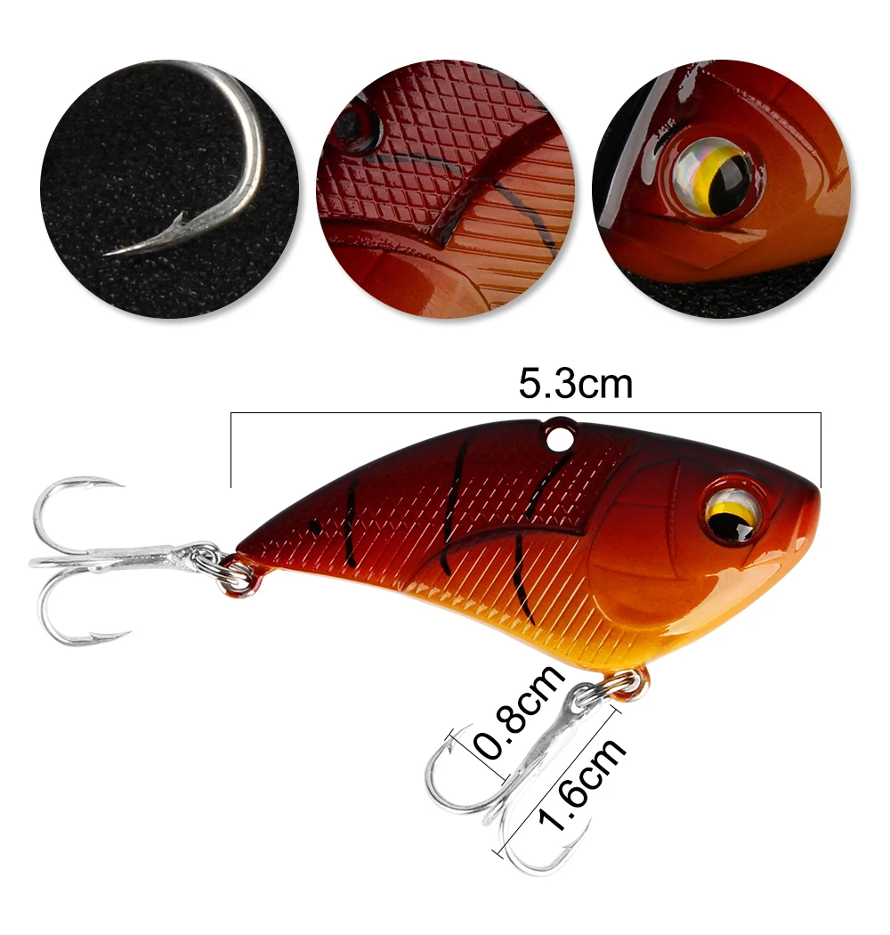 Top Quality Spinpoler Fishing Lure Sinking VIB Lure Vibration Vibe Hooks Baits Crankbaits 5 Brilliant Colors, 15g 5.3cm  (2)