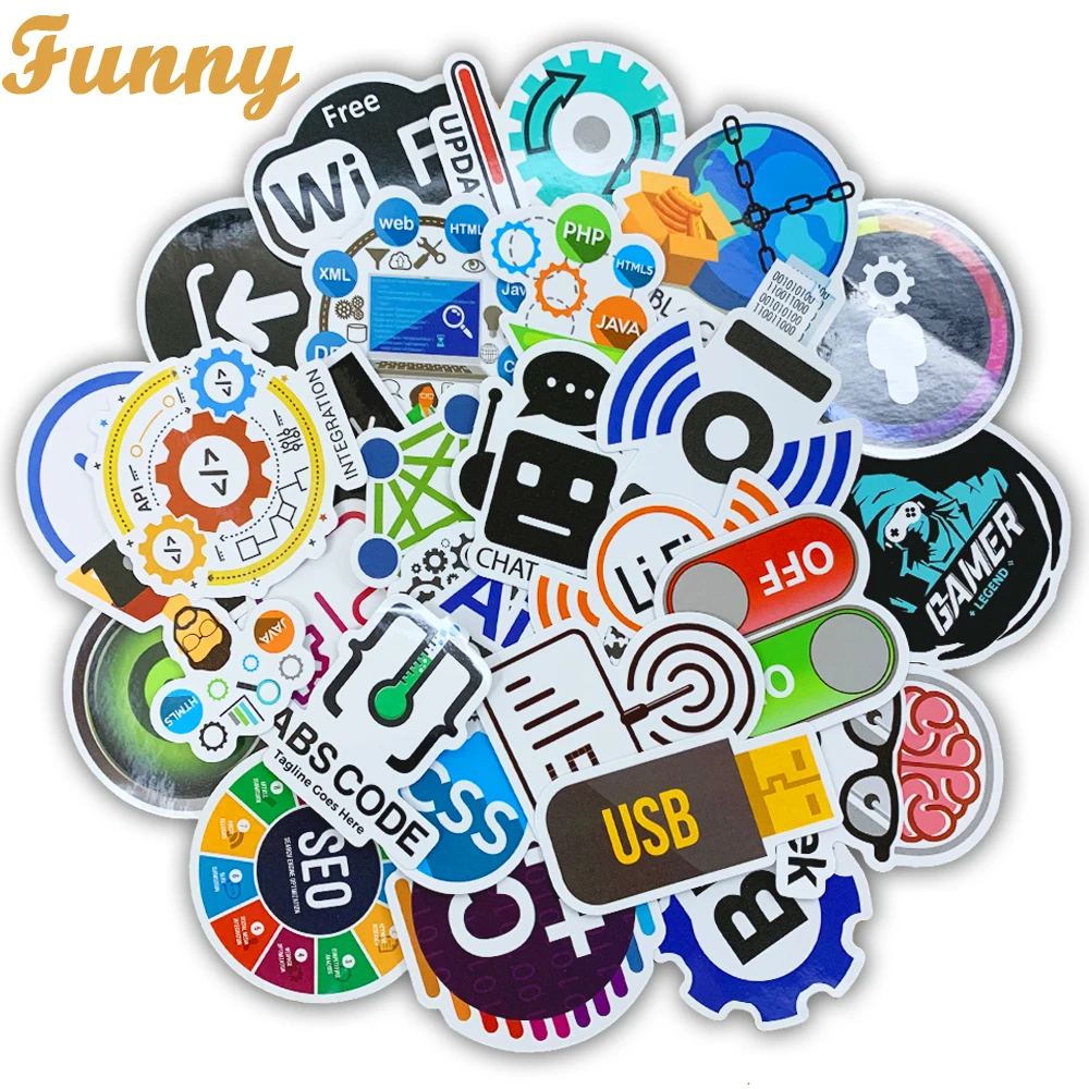 

50 PCS Programming Language Stickers Internet Html Software Waterproof Sticker for Geek Hacker Developer to DIY decals