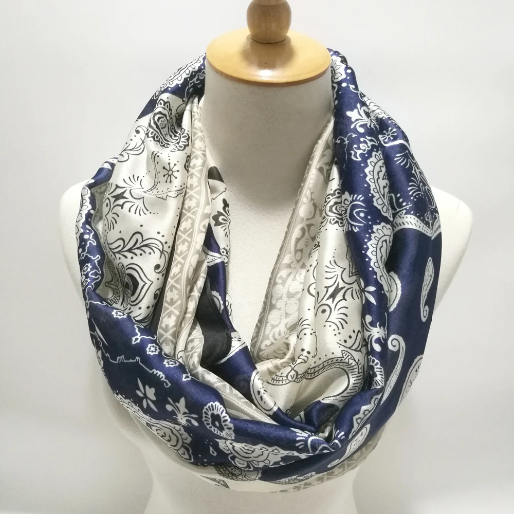 

2018 Autumn Winter Vintage Women Pure Silk Infinity Scarf Luxury Brand Paisley Snood Loop Ring Scarves Ladies Head Hijab New