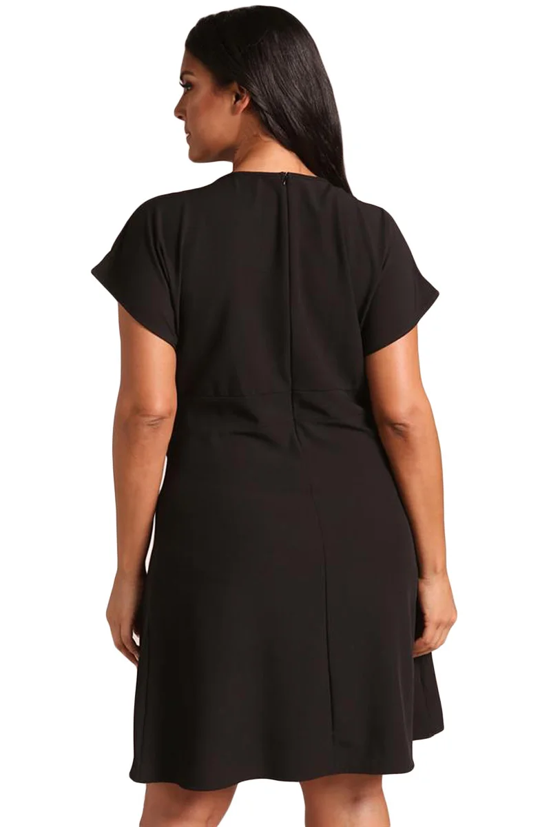 Black-Plus-Size-Deep-V-Surplice-Flared-Dress-LC610040-2-2