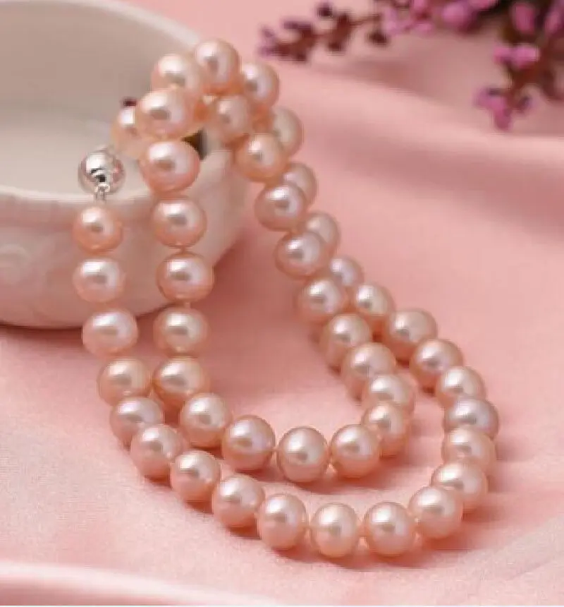 

Hot sale new Style >>>>>SURPRISING 7-8MM NATURAL ROUND SOUTH SEA Pink PEARL NECKLACE 17 INCH