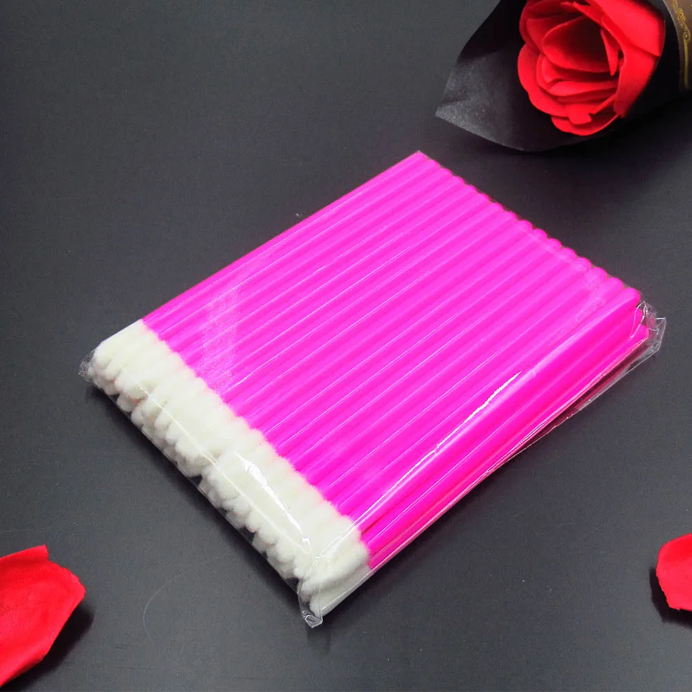 50 шт. набор кисточек для макияжа ватные палочки для туши палочки для губ кисть для чистки ресниц одноразовые кисти для макияжа аппликаторы - Handle Color: Rose Red