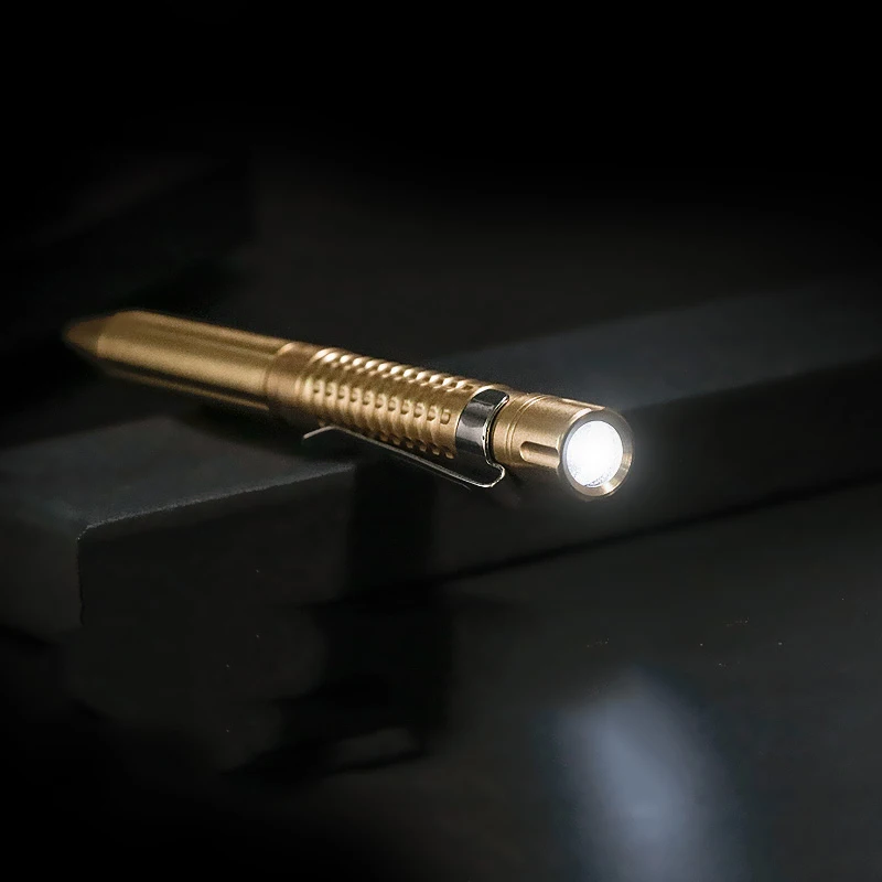 Многофункциональная медная шариковая ручка со светодиодной подсветкой портативная 0,7 мм средняя точка черные чернила тактическая ручка с подарочной коробкой