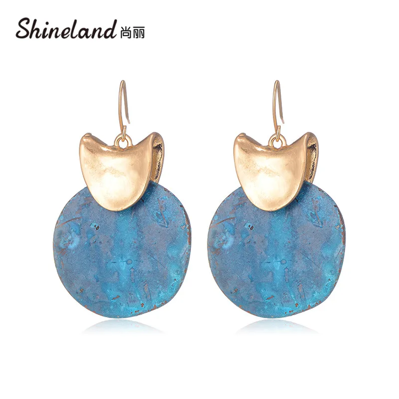 

Shineland New Vintage Bohemia Exaggerated Antique Bronze Metal Round Circle Drop Earrings for Women Charm Ethnic Jewelry Gifts