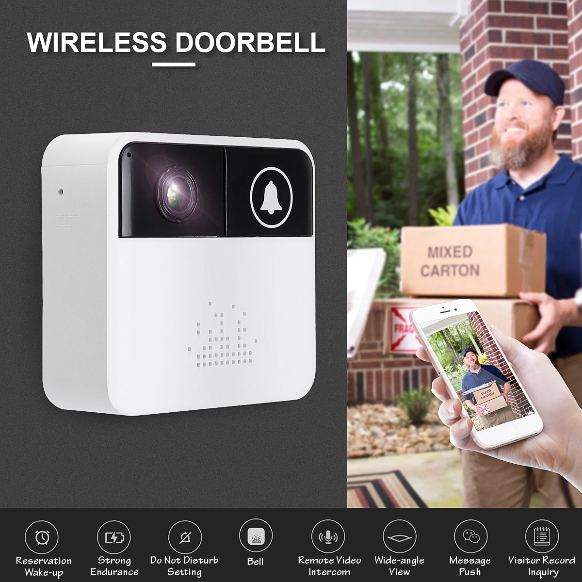 

Wireless Doorbell Remote WiFi HD Video Security Camera Phone Intercom Door Bell Night Vision IOS Android Auto Strong Endurance