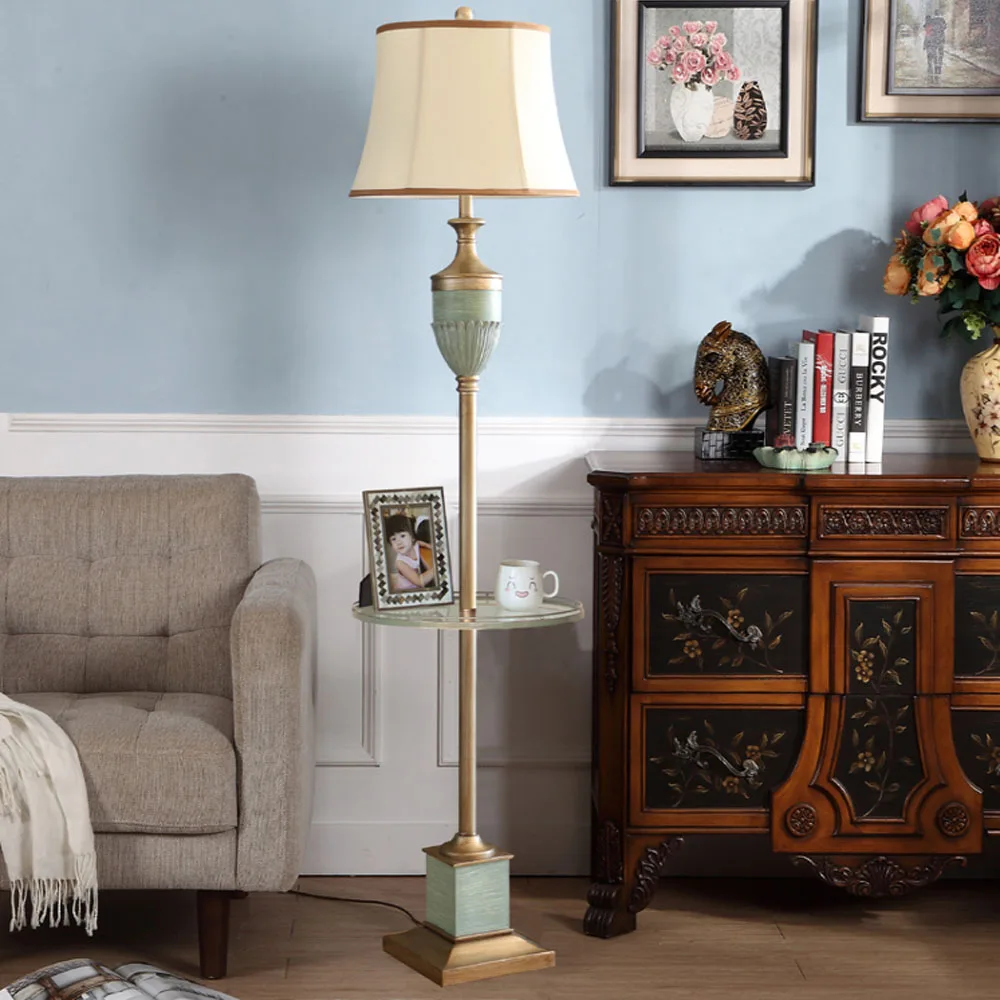 Nordic Retro Style Luxury Resin Floor Lamp Antique LED Living Room Bedroom Study Energy Saving Lighting