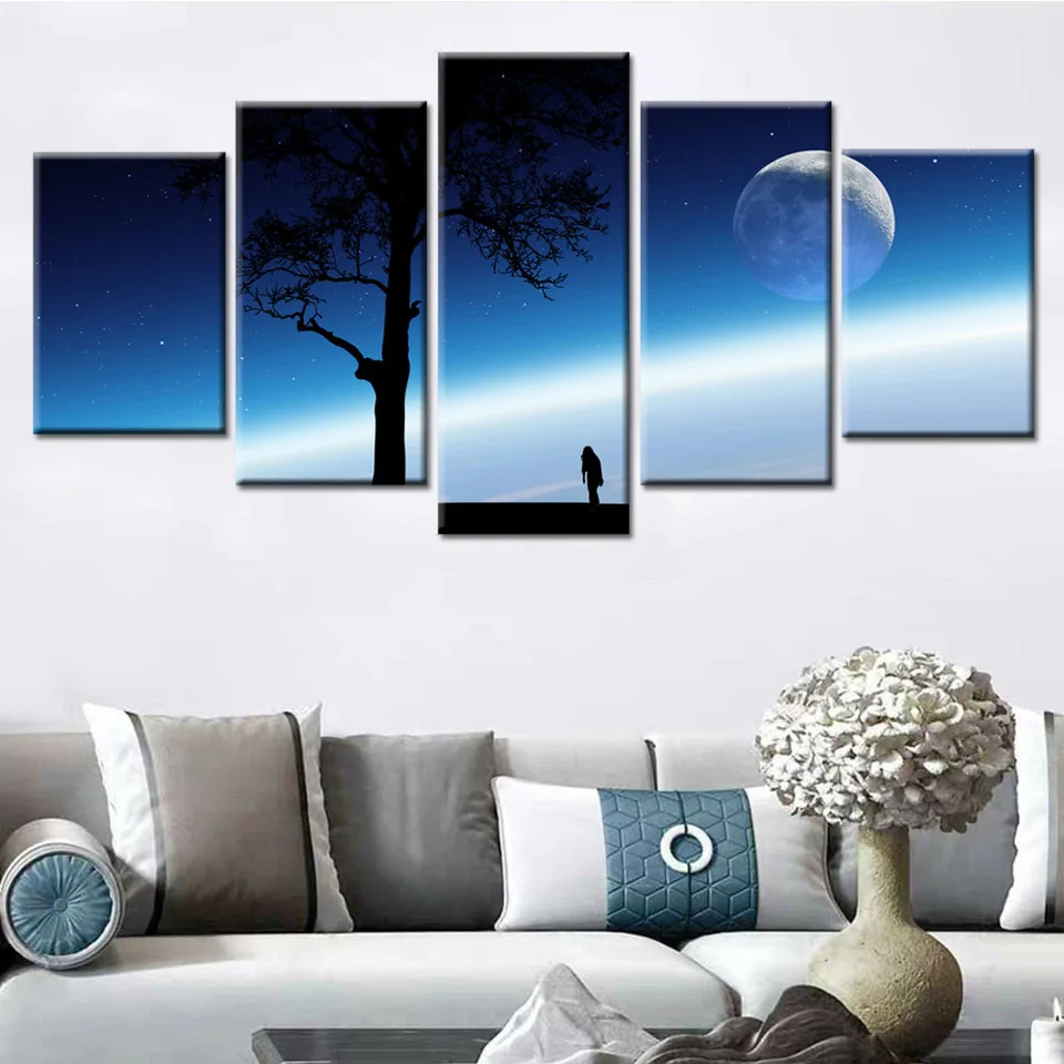 

People and trees in the night sky 5 Pieces HD Print Painting Canvas Wall Art for Home Decorations Wall Decor