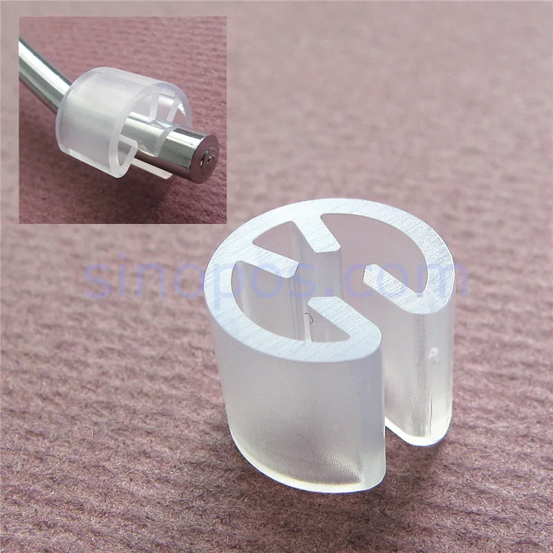 

Plastic Inventory Control Clip, single hook stock limiter, display hook product stop, moulded circle squeeze clips hooks stopper